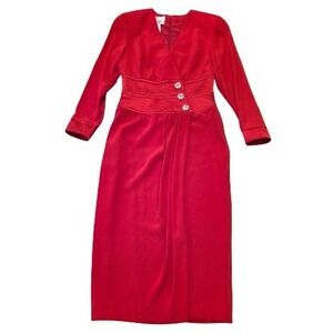 Vintage Gianni D'Alberto Evening Dress Women Size 8 Red Suit Satin Rhinestones